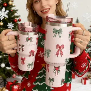 Christmas Bow Element Cup, Large Capacity Car Mug with Handle, Stainless Steel Insulated Travel Cup, Vacuum Insulated Tumbler, Coffee Cup for School Office Outdoor Gym Home