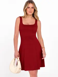 ANRABESS Dresses for Women Summer Square Neck A-Line Sleeveless Graduation Prom Party Club Formal 2026 Mini Dress