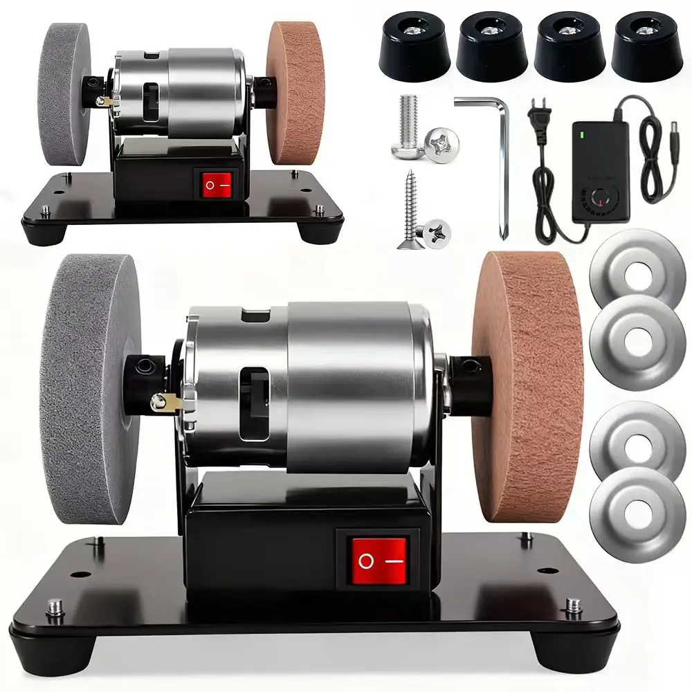 Mini Electric Belt Sander, Dual-Wheel Sanding Machine (Adjustable Speed) with 12 Speeds, Non-Slip Low-Noise Bench Sander, Coarse/Fine Grit Grinding Polishing Tool for Metal, Wood, Jewelry