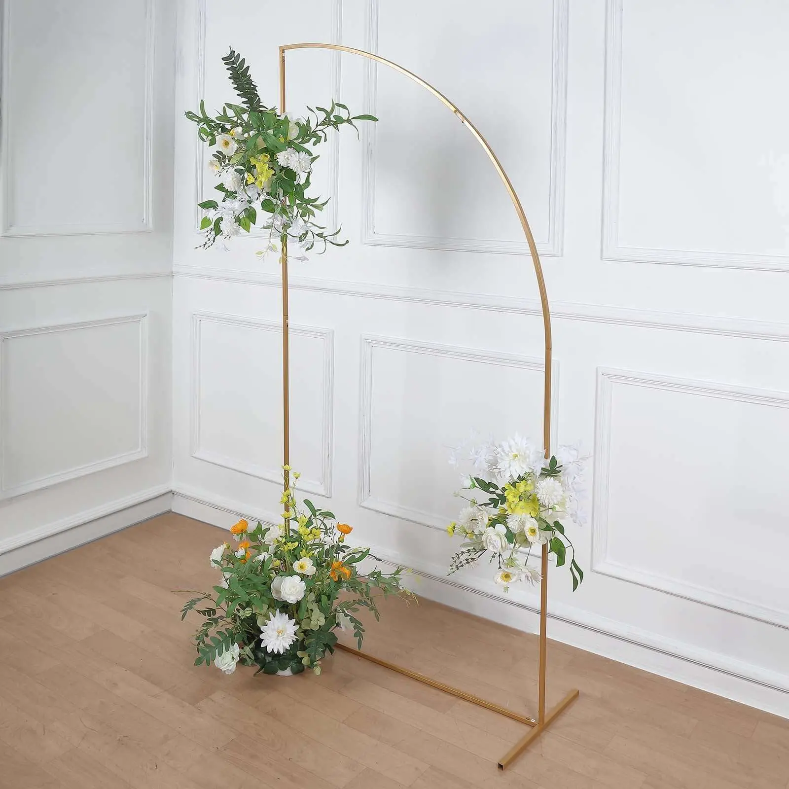 Gold Backdrop Stand - Gold Metal Wedding Arch Chiara Half Moon Floral Frame Arbor Display, 5ft Festive Banner Holder & Accessories, Gold Backdrop Stand Festive Banner Holder/Accessories