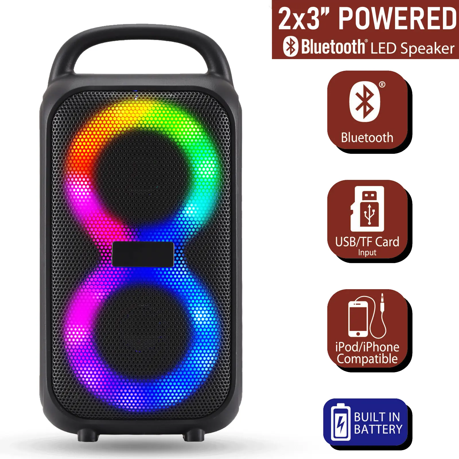 Dazone Wireless Bluetooth Boombox Speaker - Portable Audio Device with 3" Woofer, Rechargeable Charging, USB/SD/MP3 Playback, FM Radio, Loud Stereo Sound, Multiple Connections for Travel, Parties