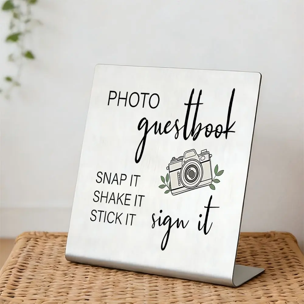 Wedding Photo Guest Book Sign with Stand, Snap It Shake It Stick It Reception Signage, Polaroid Photos & Guest Signatures, Bridal Shower Engagement Party Decor