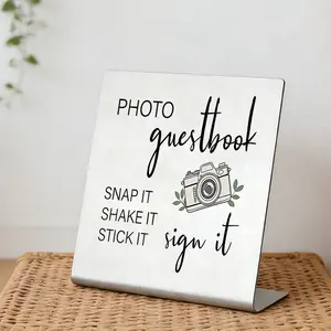 Wedding Photo Guest Book Sign with Stand, Snap It Shake It Stick It Reception Signage, Polaroid Photos & Guest Signatures, Bridal Shower Engagement Party Decor
