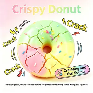 Crispy Donut Squishy Toy, Asmr Sound Stress Relief, Soft Moldable, Random Macaron Colors, Perfect Gift for Parties and Holidays