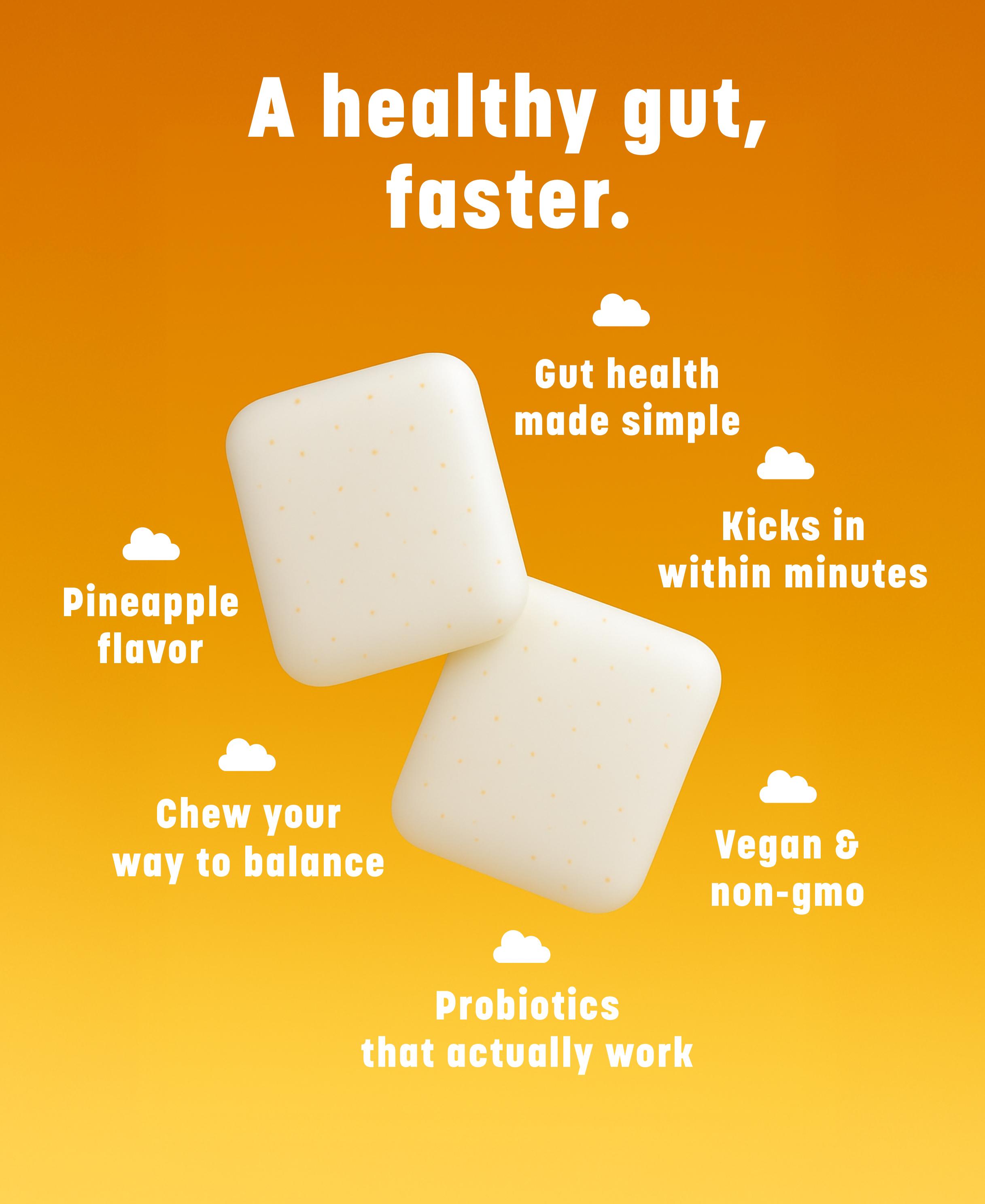 Clooudie Probiotic Chewing Gum, Pineapple Flavor, 30 Gum, Gut & Digestive Wellness Supports, Clinically Tested, Vegan, Non-GMO & Sugar-Free