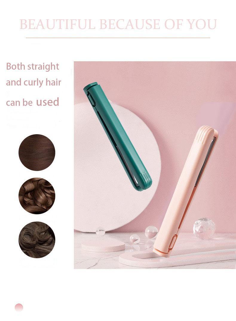USB Power Portable Hair Styler: 2-in-1 Mini Flat Iron & Curling Wand for Travel, Quick Touch-Ups, and Bangs | Fast Heating, Dual Voltage, Perfect for On-the-Go, Dorm Room, and Small Bathroom Use plancha de cabello