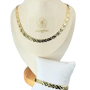 14k Gold Plated Heart Shaped  Choker cod 7015 Necklace 18 Inches & 7.5 Inches Set with Matching Bracelet for Women Evening Wear. CODE SET-8577