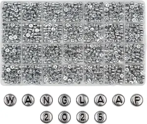 1450Pcs Silver Acrylic 4x7mm Round Letter Beads Kits Alphabet A-Z (Extra for Vowel Letter) and Number Beads for Bracelets Necklaces Jewelry Making (Silver, 4x7mm)
