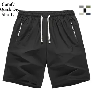 Men’s solid-color shorts with zippered pockets — summer casual, comfortable, breathable shorts; men’s everyday bottoms; men’s apparel; quick-dry stretch sports shorts; stylish and versatile; regular fit Elastic Athletic Set shop deal fashion solid color,s