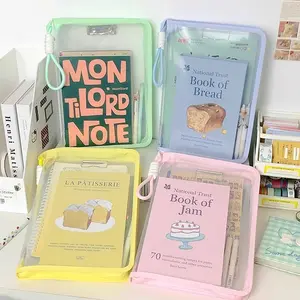 Large Capacity Macaron Transparent A4 File Bag, Files Organizer, Fits Textbooks, Stationery, Pens, Zipper Student Handheld Thick Waterproof Storage Bag
