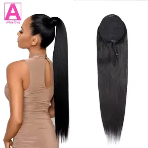 Ponytail Human Hair Extensions With Clip 10"-26"   Add Media  Add Contact Form VisualCode Paragraph100gram Natural Color Straight Human Hair Drawstring Ponytail For Women 1 Piece