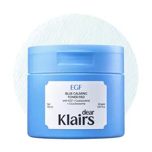 [Dear Klairs Official] EGF Blue Calming Toner Pad | EGF, Guaiazulene, Cica Exosome | Instant Cooling & Redness Relief, 60 Pads | Deep Calming & Soothing, Smooths Bumps & Refines Texture | 2 Sides: Gauze side to Wipe & Smooth, Gel side to Cool & Calm