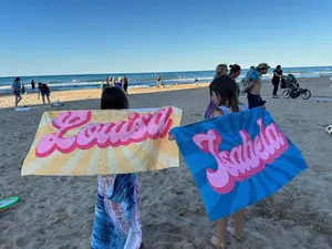 Custom Name Retro Family Beach Towel, Girly Beach Trip Matching Towel, Bachelorette Beach Towel, Girls Weekend Gift, Gift For Her