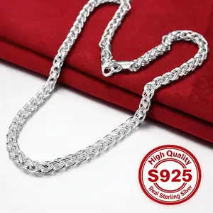 925 Silver Plated 6mm Wheat Chain Necklace for Men – Chopin Italian Link, 22/24 Inches, Lobster Clasp | Hypoallergenic, Tarnish-Proof & Durable | Perfect Men's Jewelry, Family Gift & Hip Hop Daily Wear