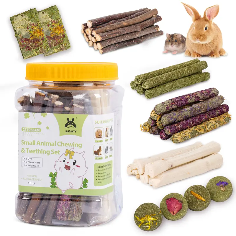 100-120 PCS Natural Rabbit Chew Toys, Treats, Timothy Sticks, Apple Sticks, Sweet Bamboo for Guinea Pig, Hamster, Chinchilla, Rat, Small Animals Bunny
