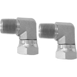 (2-PACK) 1501-08-08 Hydraulic Hose Adapter Fitting 1/2" Male (1/2-14 NPTF) * 1/2" Female (1/2-14 NPSM) Swivel 90° Elbow SAE Pipe Joints Connector Carbon