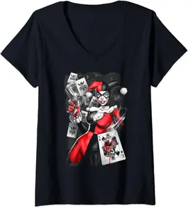 Womens Harley Quinn Smoking Gun V-Neck T-Shirt