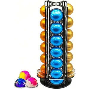 Vertuo Pod Holder Carousel Stand for 28  Vertuo Capsule Storage Organizer with Extra Space for Coffee Mate Silent Rolling,Black