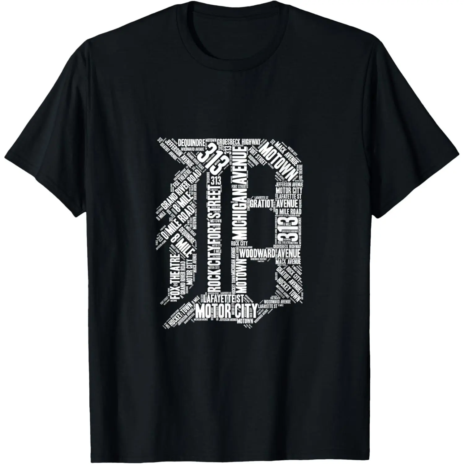 Men's Detroit Graphic Print Cotton T-Shirt - Breathable Fabric Short-Sleeve Fitted Streetwear Tee for Graduation Casual Wear Menswear Soft Top Jeans Motor Stylish Tshirt Crewneck Tropical