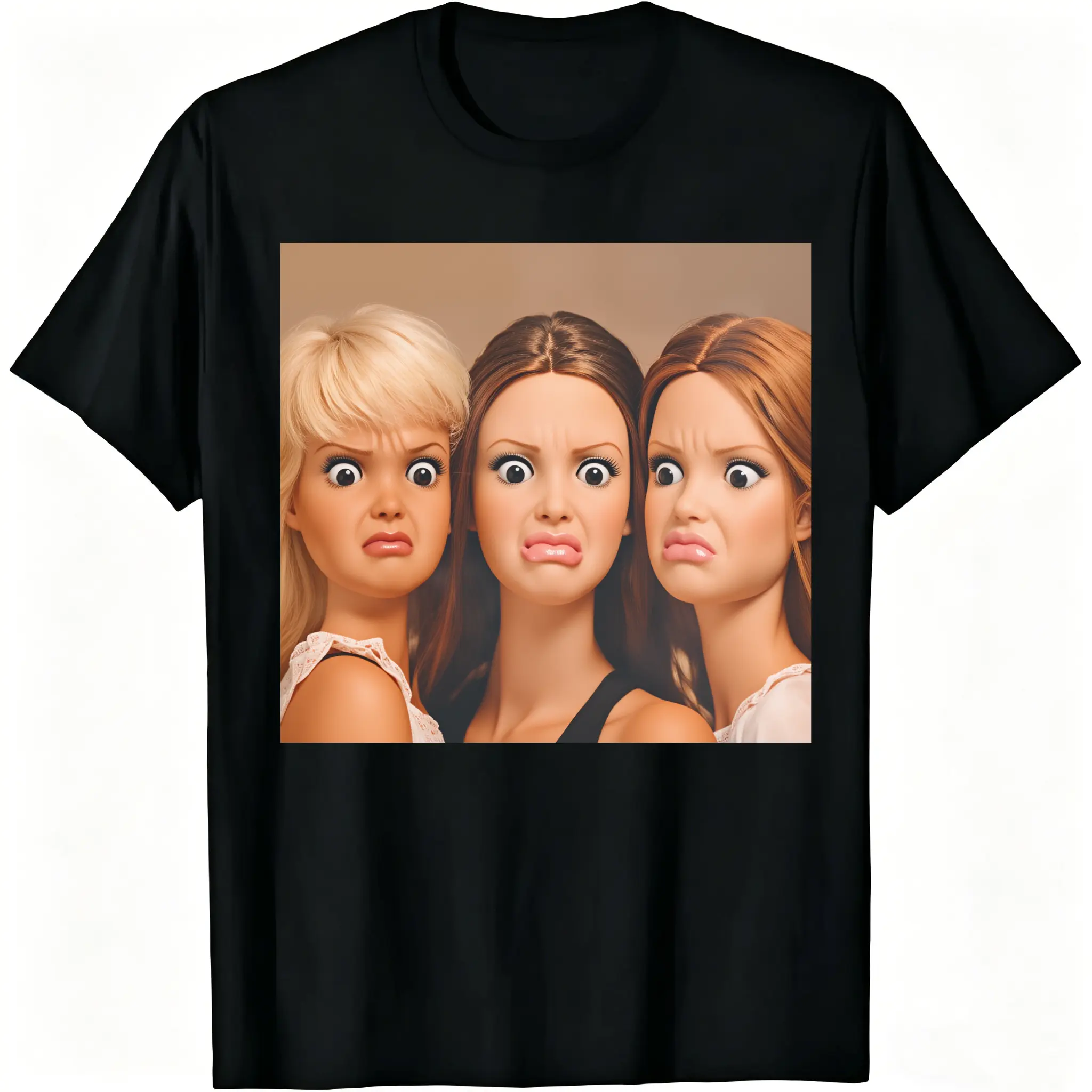 30-30Funny Disgusted Doll Trio Graphic Tee Sassy Besties Meme T-Shirt Women Y2K Aesthetic Pop Culture Parody Top Trendy Cringe Reaction Shirt Casual Novelty Streetwear Humor Apparel Gag Gift For Girl Squad Outfit