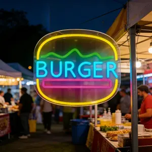 1pc BURGER USB-Powered Dimmable LED Neon Sign - Wall-Mounted BURGER Letter Suitable for Home, Bar, Restaurant, Party - USB-Powered  Diner Sign for Christmas/Birthday Gift