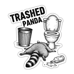 Trashed Panda Funny Drunk Raccoon Vinyl Sticker, Meme Gift for Laptop Water Bottle Helmet Vehicles 5F6