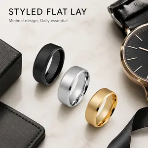 Minimalist 8mm Unisex Band Ring with Sleek Sparkling Finish, Elegant Casual Jewelry, Lightweight and Comfortable for Daily Wear in Gold, Silver, Black Tone, Elegant Casual Ring