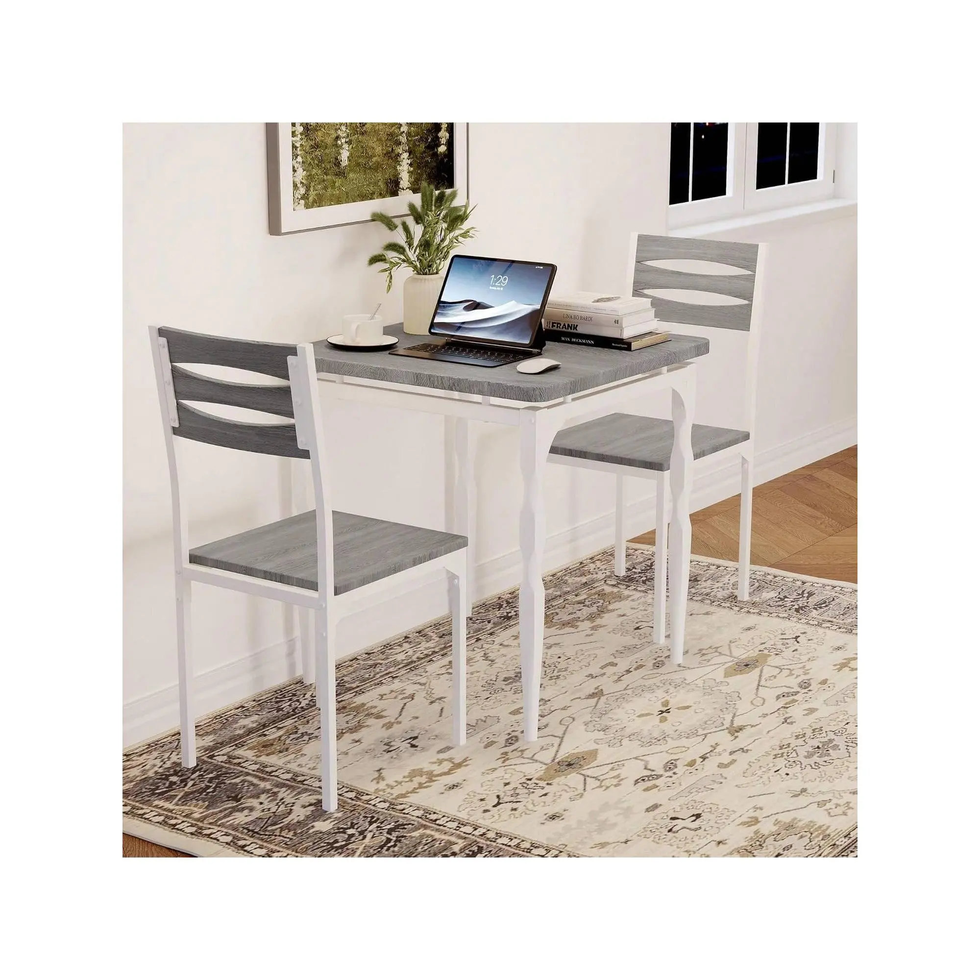 Gaomon 3-Piece Ergonomic Space Saving Furniture Home Dining Set - Wood Top Table With Spiral Legs, 2 Chairs For Small Spaces, Apartment