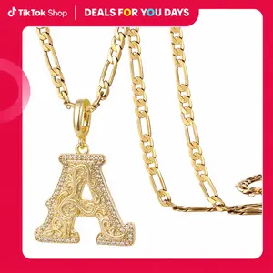KissYan Gold Initial Letter A Pendant Necklace for Women, Vintage Figaro Chain CZ Diamond Alphabet Necklace 18K Gold Plated Personalized Jewelry Gift