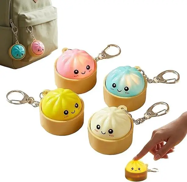 Mini Dumpling Keychain,Squishy Stress Relief Dumplings,Anxiety Relief,Fidget Clicker Keychains,for Backpack,Bag