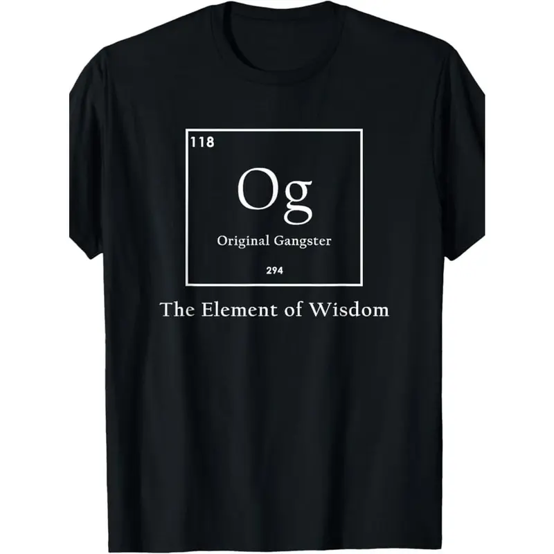 Men's Heavyweight 180gsm Vintage OG Hip Hop T-Shirt - 100% Black Retro Rap Tee with OG Lettering & Atomic Number 118 (Oganesson) - Chemistry-Themed for hip-Hop Culture Fans - Casual Round Neck Short Sleeve Durable Streetwear for all-Season