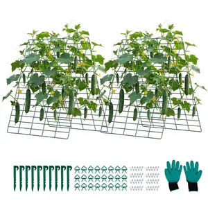 VEVOR Cucumber Trellis 4 Pack, A-Frame Garden Trellises for Raised Bed, Metal Rustproof Coating Plant Support for Vine, Climbing Plants, Peas, Beans, Zucchini, Tomato, Flower (35.43 x 27.56 in x 4PCS)