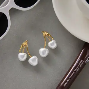 The Golden Cherry Pearl Drops - Gold-Tone Stainless Steel Earrings with Pearl-Style Drops, Waterproof & Tarnish-Resistant, Hypoallergenic, Lightweight for All-Day Wear