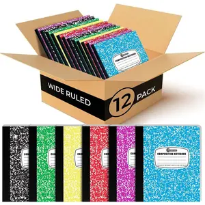 12 Pack Bulk Composition Notebook Wide Ruled, 200 Pages (100 Sheets), 9-3/4 x 7-1/2", Hard Cover Wide Ruled Notebook Bulk, Assorted Colors Composition Notebook For School, Colors May Repeat