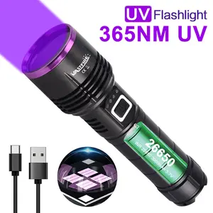 High power 30W 365nm UV black aluminum alloy flashlight, quad-core UV lamp, rechargeable, 3000 mAh large battery, IP55 waterproof, suitable for minerals, fluorescence detection pet fluorescent light