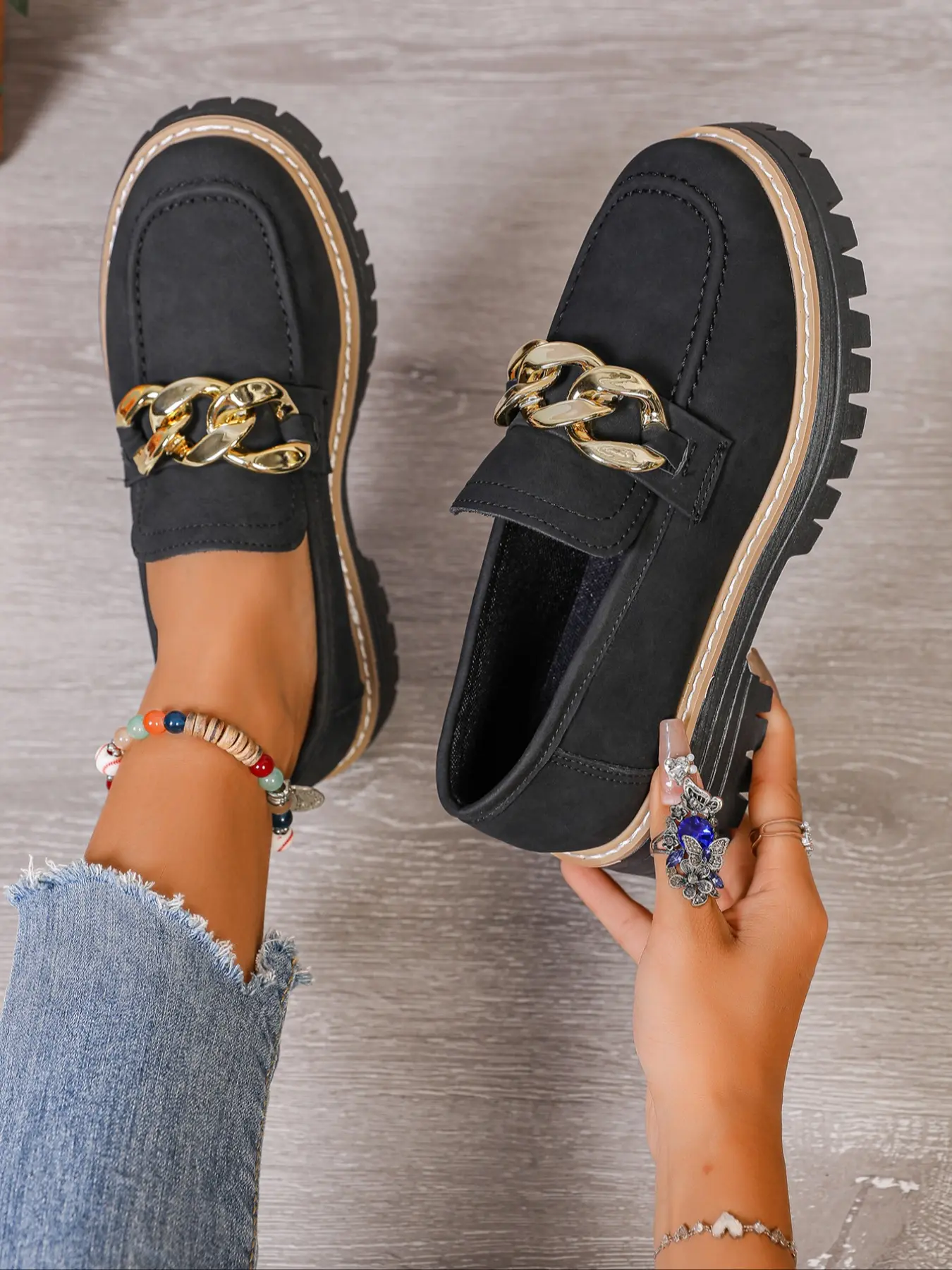 Women's Fashion Platform Wedge High Heel Loafers, PU Round Toe Casual Shoes with Bow Design, Retro Style Multi-Functional Slip on Flats, Casual wear shoe, Slip Ins Shoes