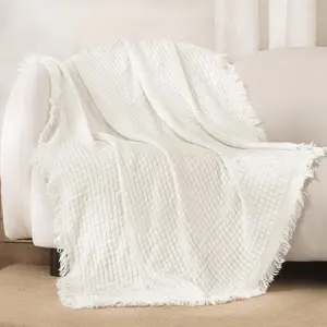 Knit Throw Blanket with Fringes for Couch, Reversible Super Soft and Warm Woven Boho Throw for  Season,  Decor, 50"x60",