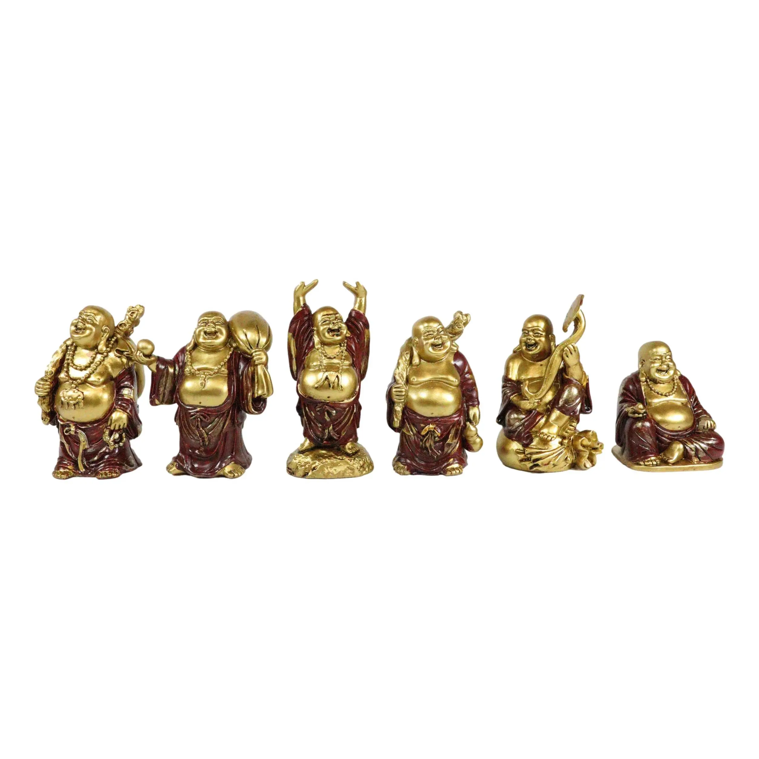 Religious Hotei Fat Buddha Maitreya Laughing Budai Figurine Set, Hand-Crafted Composite Resin Prosperity Miniatures for Home Decor, Multiple Pieces Included