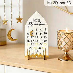 30-Day Ramadan Countdown Calendar, Sandalwood Islamic Fasting Date Chart, Arabic & English Dates, Modern Home Desktop Decoration