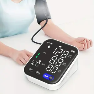 Fashion Automatic Upper Arm Sphygmomanometer With Heart Rate, Blood Pressure Monitor With FullScreen LED Display And Voice, With Large 8.7"-15.7" Adjustable Cuff (Power By 4 AAA Batteries Or Usb Plug-in, Battery Not Included)