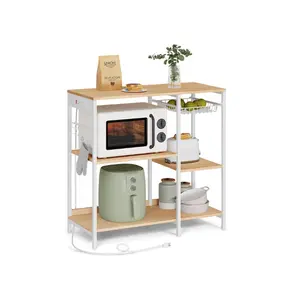 VASAGLE Baker's Rack, Coffee Bar Stand with Charging Station, 35.6 Inches Tall, Storage Shelves, Pull-Out Wire Basket, Table for Microwave, Kitchen