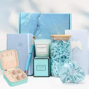 Elegant Gift Box Set for Women Mother's Day Valentine's Day Graduation Includes Jewelry Case Glass Cup Scented Candle Crystal Ballpoint Perfect for Daughters Mothers Wives Girlfriends Best Friends Sisters