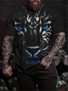 A men's casual 3D tiger-pattern T-shirt - short sleeve, round neck, retro street style, suitable for outdoor and sports wear, suitable for summer, outdoor sports T-shirt | Fun pattern T-shirt | Comfortable fit Athletic T Shirt