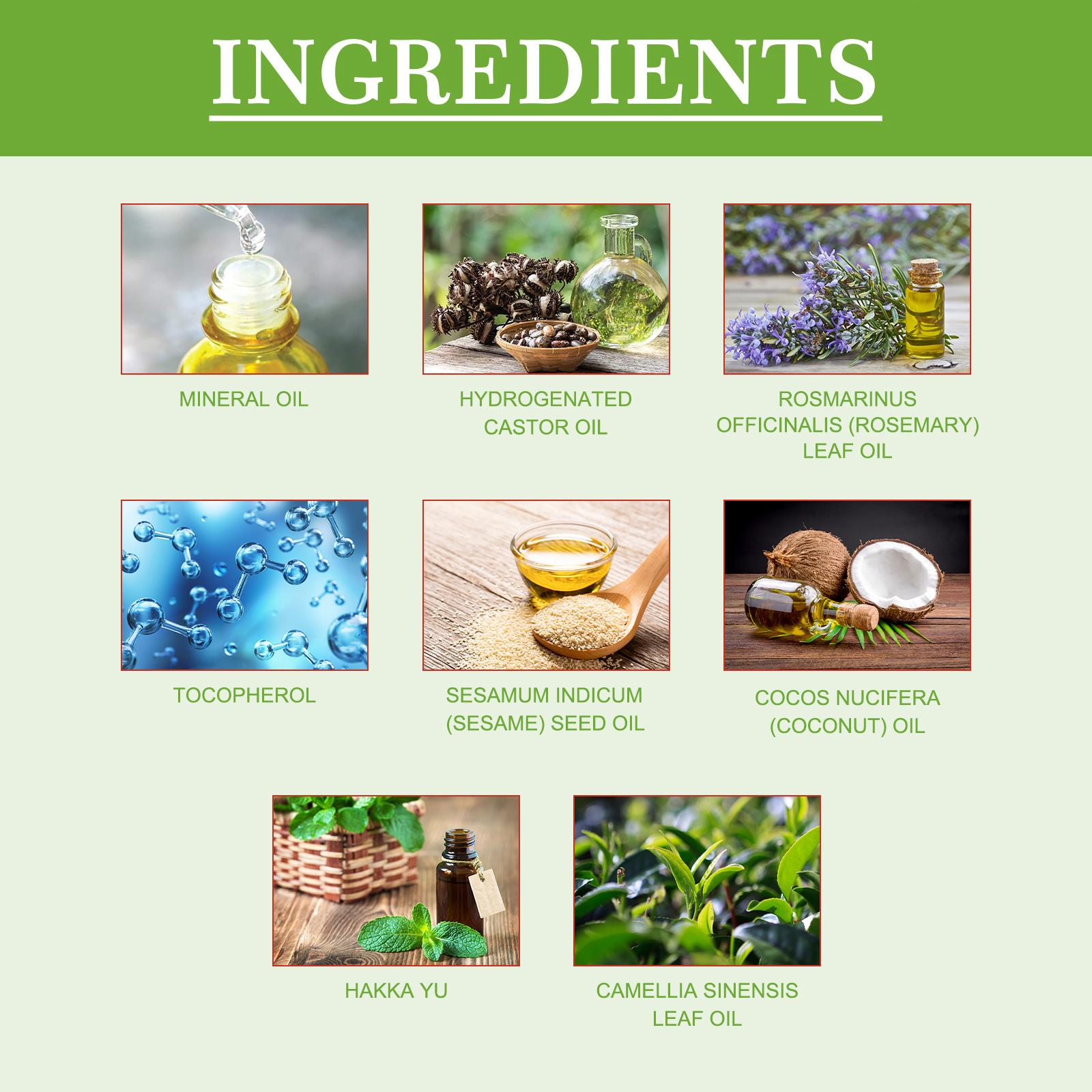 Rosemary Hair Oil，It clears away excess oil, dirt and dead skin cells on the scalp, nourishes the scalp and helps minimize hair shedding. It boosts scalp circulation, nourishes hair roots and replenishes nutrients essential for healthy hair growth.