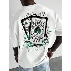 Unisex Spade a Poker Print Short Sleeve T-Shirt, Casual Printed Loose Fit Breathable Round Neck Top, Streetwear Fashion for Music Festivals