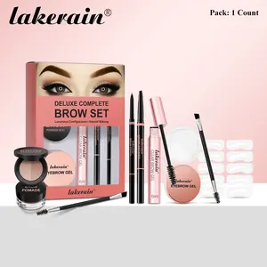 Lakerain 1 Count Deluxe Complete Everyday Brow Set, 6-in-1 Eyebrow Makeup Kit | Pencil + Powder + Pomade + Glue | Multiple Brow Looks, Ideal for Beginners & Lazy Girls