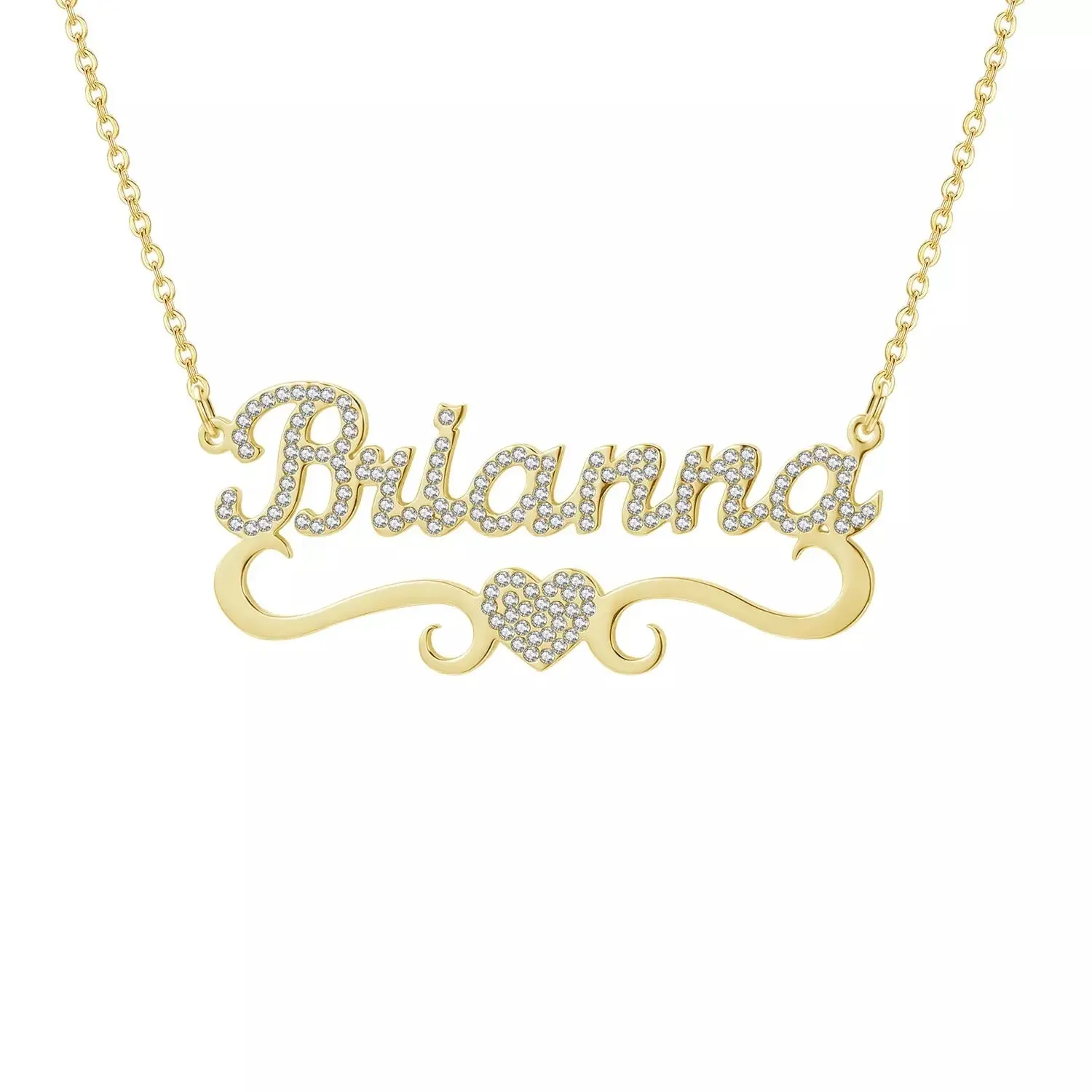 Custom Name Crystal Necklace - 18K Gold Plated Stainless Steel, AAA CZ Stones, Hypoallergenic Personalized Fashion Costume Jewelry Name Engraved Pendant