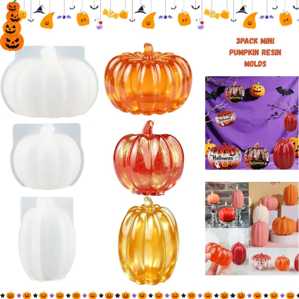 3PCS Mini Pumpkin Silicone Molds for Resin, Pumpkin Molds for Epoxy Resin, Soap & Candle Making, Halloween DIY Crafts, Handmade Jewelry & Home Decor