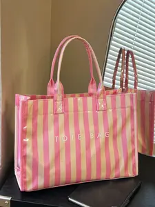 Casual minimalist large-capacity tote bag, seaside daily outing shoulder bag fashionable lightweight striped tote Fashionable Shopping Bag