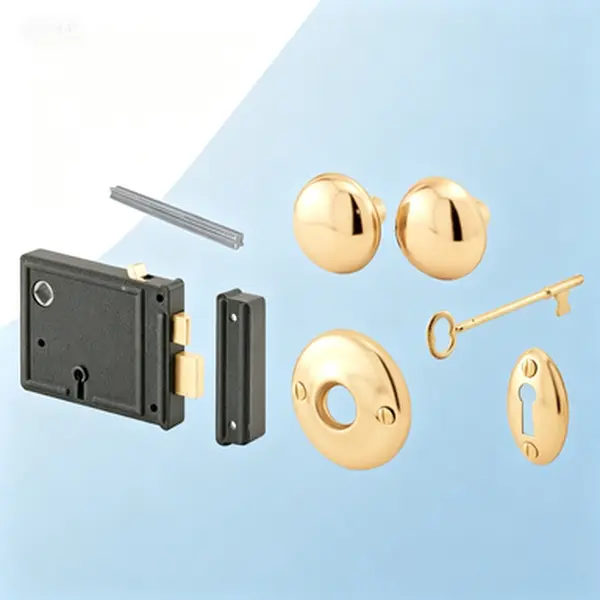 Black Housing Brass Plated Knobs Horizontal Door Lock Set - Keyless Entry, 3-3/8 in Backset, Interior Door Privacy Trim, Reversible Latch, Easy to Open & Close, Easy to Install, Durable Construction